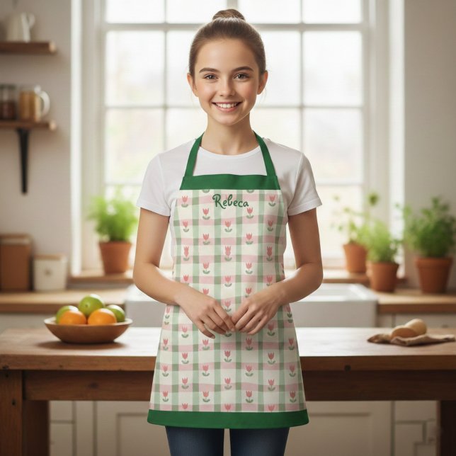 Floral Plaid Kids' Apron with Custom Name Schürze (Von Creator hochgeladen)