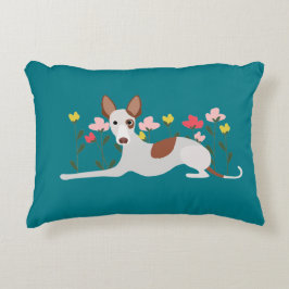 Floral Podenco Dog Aquamarin Blue Dekokissen