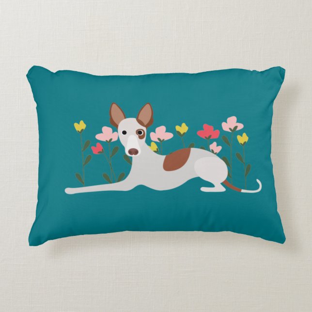 Floral Podenco Dog Aquamarin Blue Dekokissen (Vorderseite)