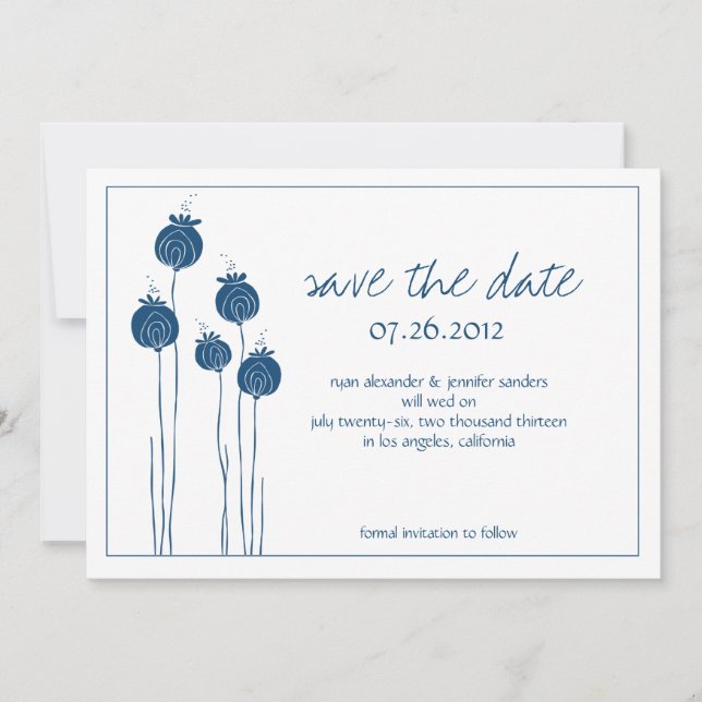 Floral Pods Navy Save the Date (Vorderseite)