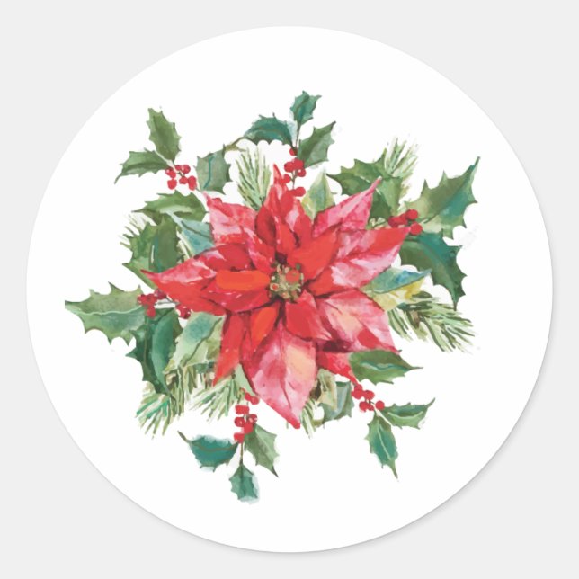 Floral Poinsettia Christmas – Festive Holiday Runder Aufkleber (Vorderseite)