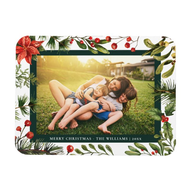 Floral Poinsettia Foto Weihnachten Magnet (Horizontal)