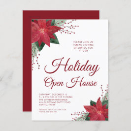 Floral Poinsettia Holiday Open House Einladung Postkarte