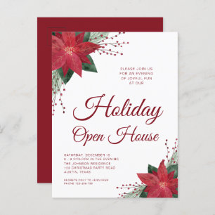 Floral Poinsettia Holiday Open House Einladung Postkarte