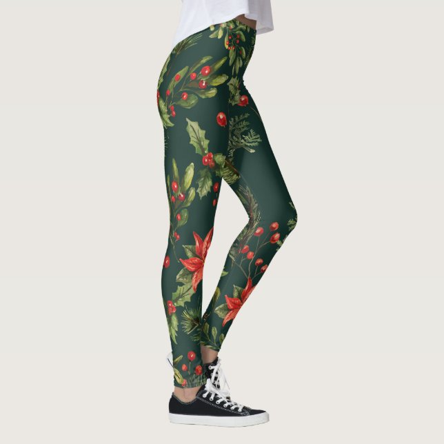 Floral Poinsettia Red Berries Botanisch Leggings (Rechts)