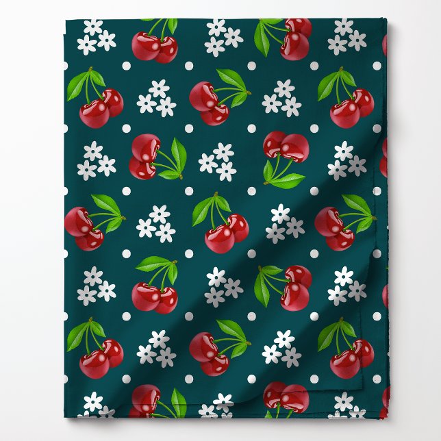 Floral Polka Dot Cherry auf Aquamarinem Muster Stoff (Von Creator hochgeladen)