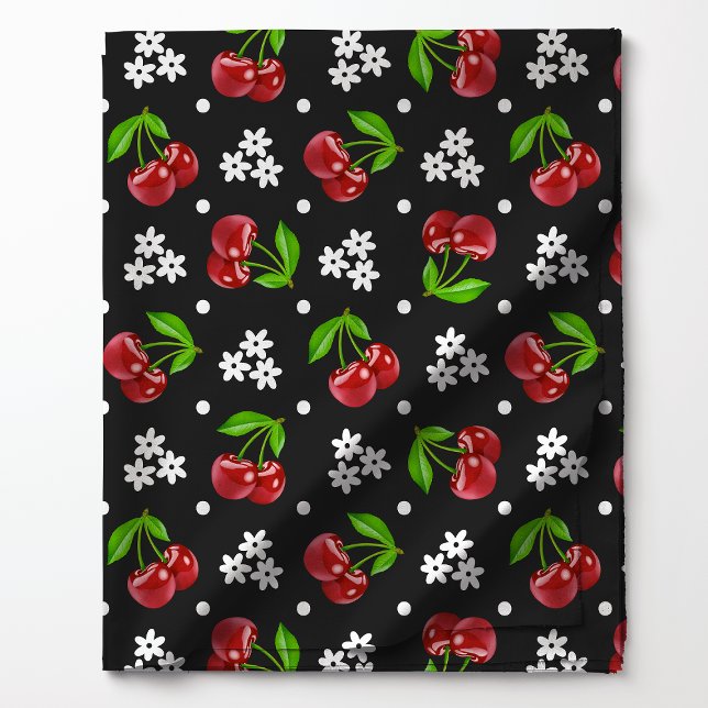 Floral Polka Dot Cherry auf Holzkohlemuster Stoff (Von Creator hochgeladen)