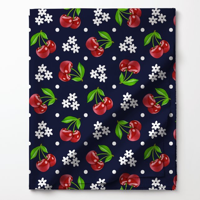 Floral Polka Dot Cherry auf Navy Muster Stoff (Von Creator hochgeladen)