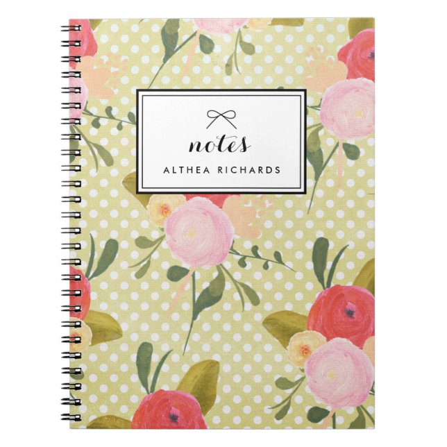 Floral Polka Dots Muster Personalisiertes Notebook Notizblock (Vorderseite)