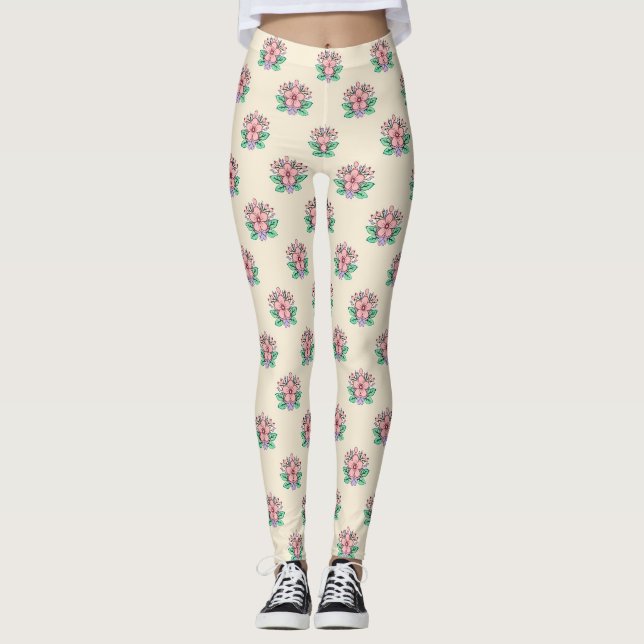 Floral Polka Dots Pattern – Cute Botanical Spot  Leggings (Vorderseite)