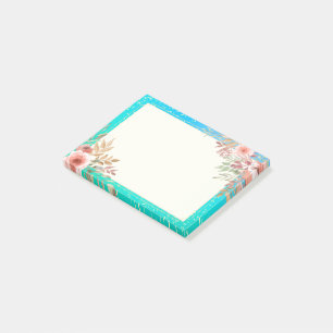 Floral Polterabend Aquamarin Gold Confetti Polka D Post-it Klebezettel