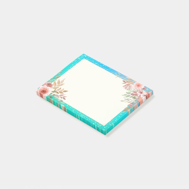 Floral Polterabend Aquamarin Gold Confetti Polka D Post-it Klebezettel (angewinkelt)