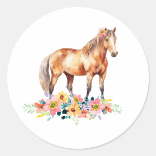 Floral Pony Geburtstagsparty Watercolor Runder Aufkleber