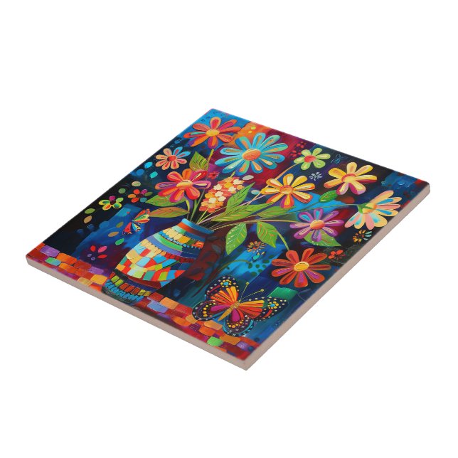Floral Pop Art Keramik Tile Fliese (Seite)
