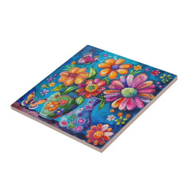 Floral Pop Art Keramik Tile Fliese (Seite)