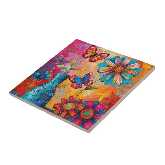 Floral Pop Art Keramik Tile Fliese (Seite)