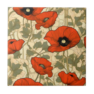 Floral Poppies Art Nouveau Fliese