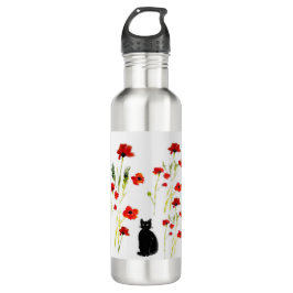 Floral Poppy Cute Cat Edelstahlflasche