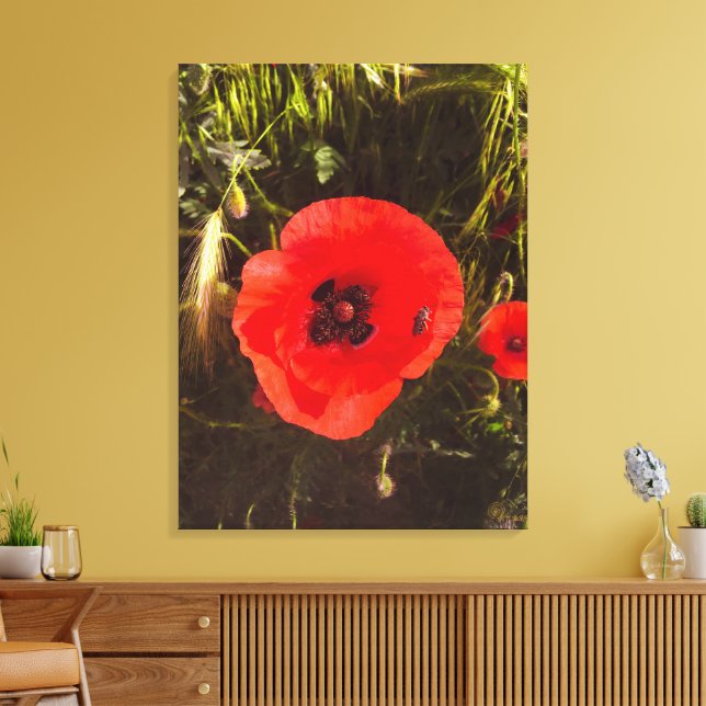 Floral Poppy Dreamer – Botanical Fantasy Art  Leinwanddruck (Insitu (Wohnzimmer))