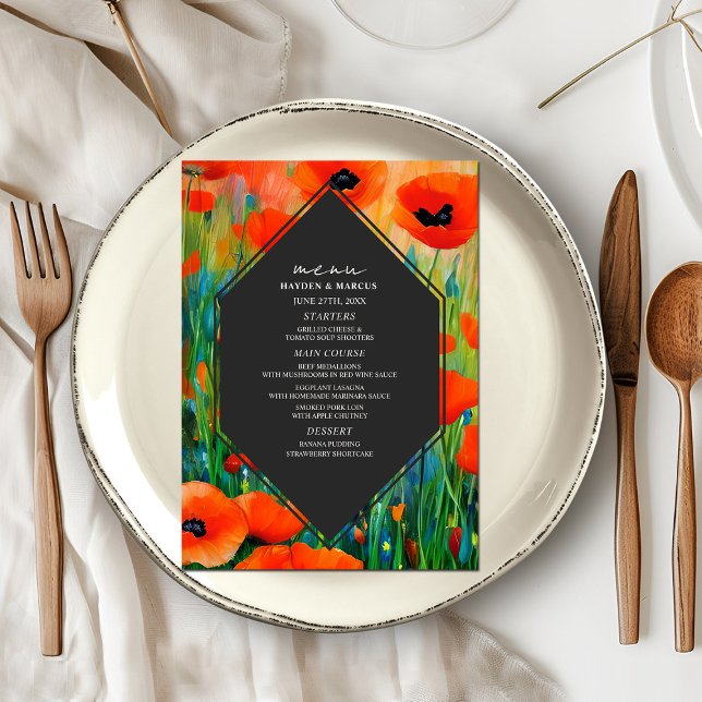 Floral Poppy Wedding Menu Menükarte (Von Creator hochgeladen)