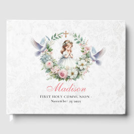 Floral Praying Girl First Holly Communion Gästebuch