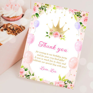 Floral Princess Crown 1. Geburtstag Dankeschön Kar Einladung