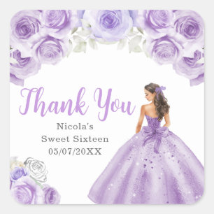 Floral Princess im lila Kleid Sweet Sixteen Quadratischer Aufkleber