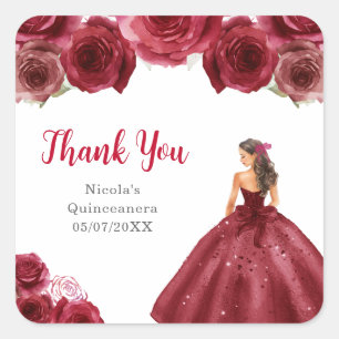Floral Princess im roten Kleid Quinceanera Quadratischer Aufkleber