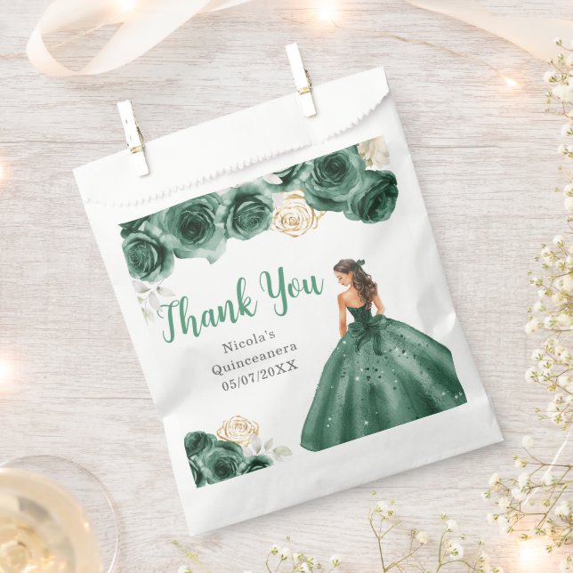 Floral Princess in Dark Green Dress Quinceanera Geschenktütchen (Ausgeschnitten)