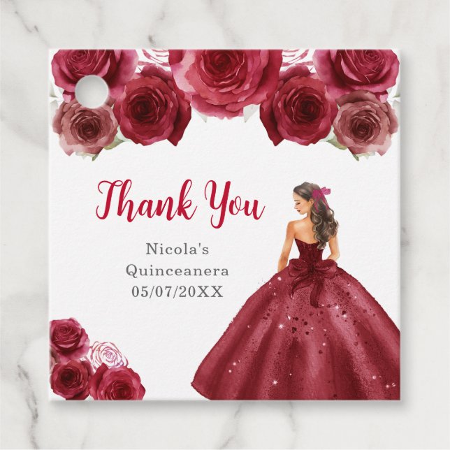 Floral Princess in Red Dress Quinceanera Geschenkanhänger (Vorderseite)