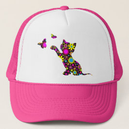 Floral Print Cat Trucker Hat Truckerkappe