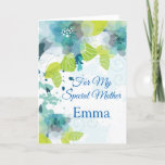 Floral Print Custom Name Birthday Card-Mother Card Karte<br><div class="desc">Imagine this fresh floral watercolor-look printed birthday card being opened by your special mother with her custom name on it. Hues of Blues & Greens on a crisp White background. Greeting printed inside. Customize her name by choosing menu at right, click on the sample name and change the text to...</div>