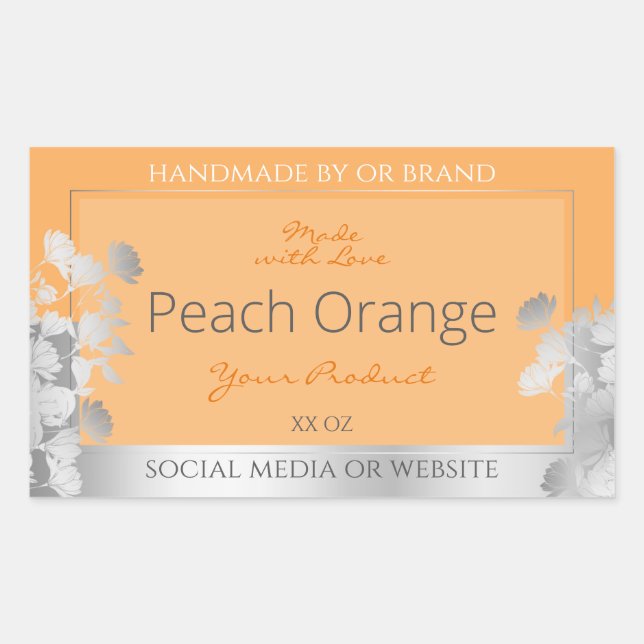 Floral Product Label Peach Light Orange and Silber Rechteckiger Aufkleber (Vorderseite)