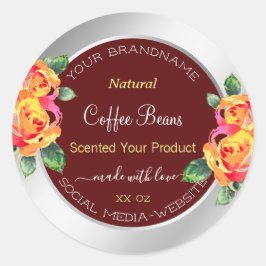Floral Product Packaging Labels Burgundy Silver Runder Aufkleber