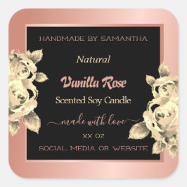Floral Product Packaging Labels Rose Gold Black Quadratischer Aufkleber