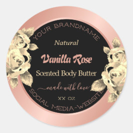 Floral Product Packaging Labels Rose Gold Black Runder Aufkleber