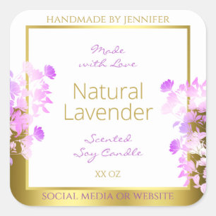 Floral Product Packaging Labels White Gold Lila Quadratischer Aufkleber