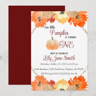 Floral Pumpkin 1. Geburtstag Einladung