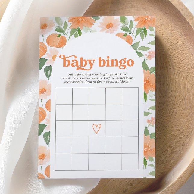 Floral Pumpkin Baby Dusche Bingo Spiel Einladung (Von Creator hochgeladen)