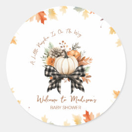 Floral Pumpkin Baby Dusche mit Kariertem Ribbon Runder Aufkleber