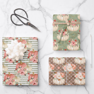 Floral Pumpkin Baby Shower Girl Geburtstagsparty Geschenkpapier Set