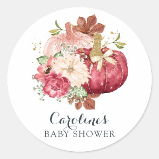 Floral Pumpkin Blush Marsala Baby Dusche Runder Aufkleber