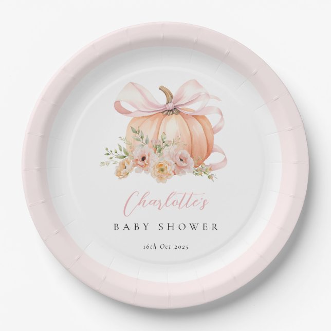 Floral Pumpkin Bow Baby Dusche Pappteller (Vorderseite)