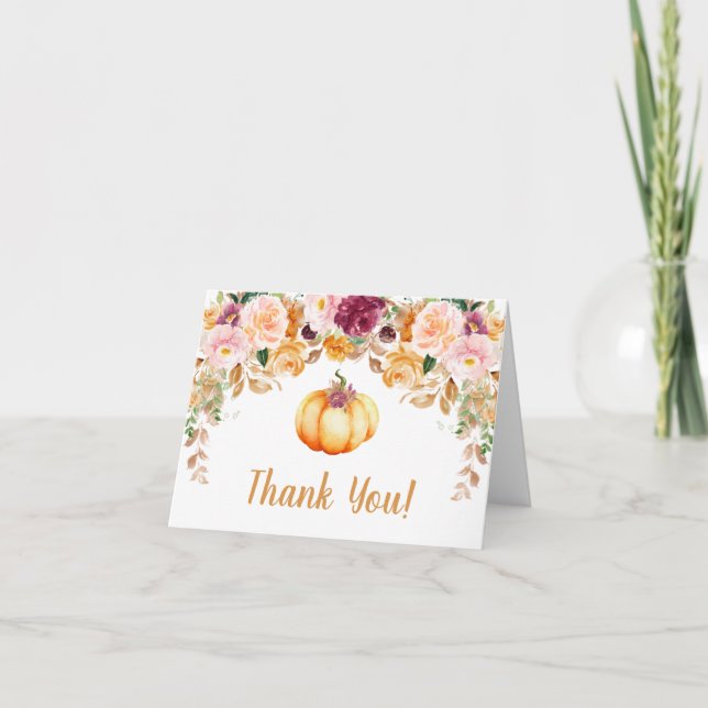 Floral Pumpkin Fall Baby Dusche Danke Karte (Vorderseite)