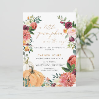 Floral Pumpkin Fall Baby Duwer Gender Neutral Einladung