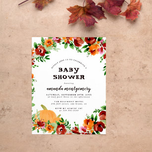 Floral Pumpkin Fall Themed Baby Dusche Einladungspostkarte