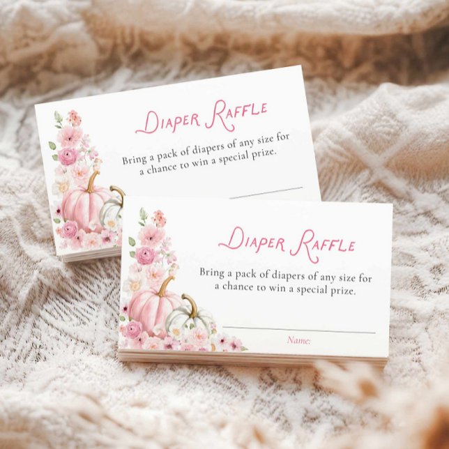 Floral Pumpkin Girl Diaper Raffekarte Begleitkarte (Girl Fall Baby Shower Diaper Raffle Ticket)