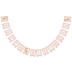 Floral Pumpkin Happy Birthday Banner - rosa Punkte