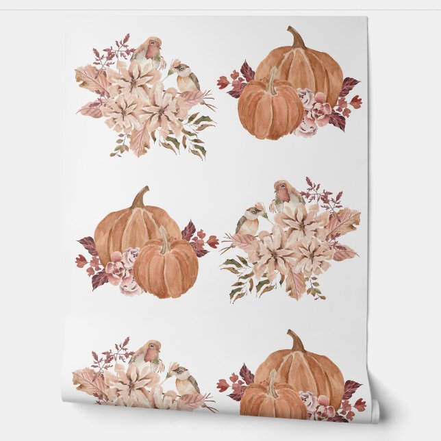Floral Pumpkin Herbst Braun Farbe Wasser Tapete (Abrollen)