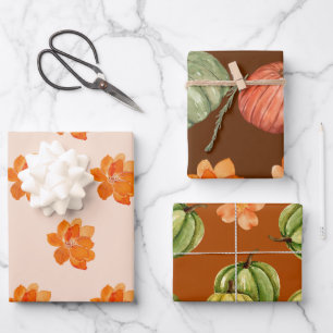 Floral Pumpkin Herbst Geschenkpapier Set